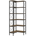 Corner Bookshelf with 5 Shelves for Space Saving Storage and Display Rustic Brown Homcom