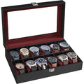 Songmics 12 Slot Watch Box Black Leather With Red Lining Songmics