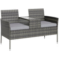 Charcoal Grey Two Seater Rattan Garden Chair with Middle Table for Garden or Patio by Outsunny