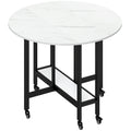 Folding Dining Table with Storage Shelf and Wheels for Small Spaces White Marble Homcom