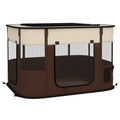 Foldable Dog Playpen with Storage Bag and Ground Stakes for Indoor Outdoor Use Brown