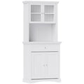 White 4 Door Freestanding Kitchen Cabinet with Drawer Glass Doors and Shelves