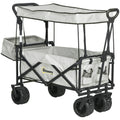 Grey Folding Camping Trolley Wagon With Canopy And Handle For Beach Or Garden Use