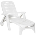 White Folding Sun Lounger Recliner With Wheels and 5 Position Backrest For Garden Use