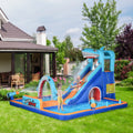 6 in 1 Inflatable Water Park with Slide Pool Trampoline and Blower for Kids Ages 3-8 Years, Blue Outsunny