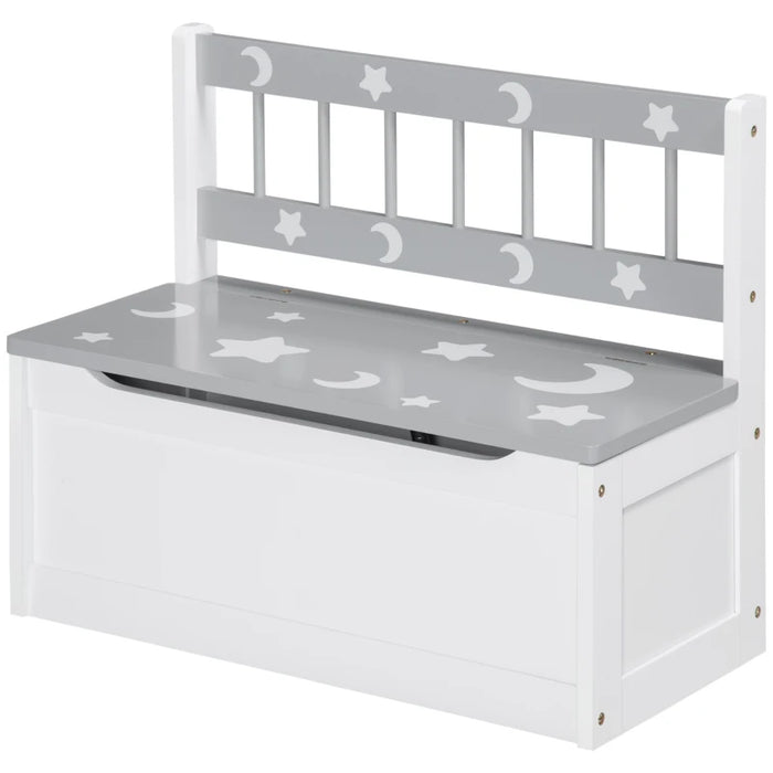 2-IN-1 Wooden Toy Box: Grey, Star & Moon, Safety Rod