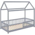 Toddler Bed with House Frame and Guard Rails for Safe and Cosy Sleep Grey