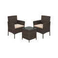 Image of a 3 Piece Brown Rattan Bistro Set With Cream Cushions