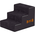 Dark grey 3-step dog stairs on a white background with an orange PawHut bone label