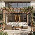 3.6 x 3m Wooden Garden Pergola for Shaded Outdoor Seating and Climbing Plants, Maple Wood Effect