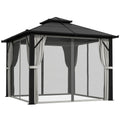 Grey 3m x 3m Hardtop Gazebo with UPF30+ Polycarbonate Roof and Curtains by Outsunny