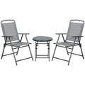 Light Grey Folding Outdoor Furniture Set With Glass Table For Patio Or Balcony Seating