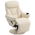 Manual Recliner Armchair with Footrest Swivel Base and Cup Holder for Living Room Cream White