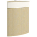 Bamboo Corner Laundry Basket With Lid 55L Removable Liner Bathroom Hamper