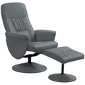 Swivel Recliner Armchair With Footstool High Back PU Leather For Living Room Grey