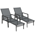 Adjustable Garden Sun Loungers Set with Full Leg Support and Quick Dry Mesh, Dark Grey Outsunny