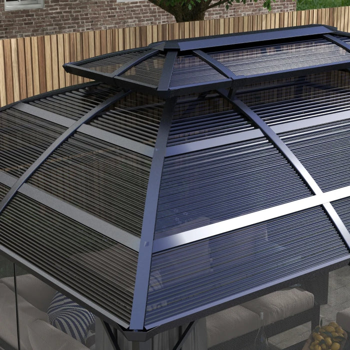 Image of a modern garden gazebo with an attractive 2 tier polycarbonate roof 