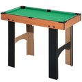 4 in 1 games table set up as a billiards table with green cloth on wooden legs