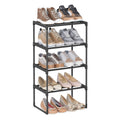 Black 4-tier metal shoe rack by Songmics holding shoes on every shelf
