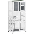 Wooden Outdoor Catio Enclosure With Platforms and Roof For Multiple Cats, White PawHut
