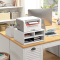 Three Compartment Printer Storage Cabinet With Adjustable Shelves For Home Office White AOSOM