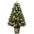 4ft pre-lit artificial Christmas tree with warm white LEDs in a black and gold pot base on a white background