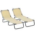 Beige Foldable Sun Loungers Set of 2 with 5 Position Backrest for Outdoor Relaxing