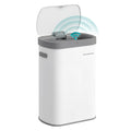 Songmics 50L steel motion sensor kitchen bin in white with the lid open