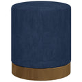Soft Padded Corduroy Footstool with Wooden Legs for Living Room Comfort, Dark Blue