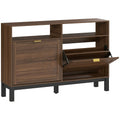 Shoe Storage Cabinet for Narrow Hallways with Flip Drawers and Open Shelves Rustic Brown AOSOM