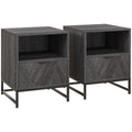 Set of 2 Bedside Tables with Drawer and Shelf Steel Legs for Bedroom or Lounge Dark Grey