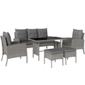Grey 5 Seater Rattan Garden Furniture Set With Cushions and Glass Table by Outsunny
