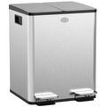 40L Dual Compartment Kitchen Recycling Bin with Deodorisers for Home Use, Silver Tone