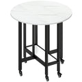 Folding Dining Table with Storage Shelf for Small Spaces on Wheels White Marble AOSOM