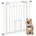 Pressure Fit Dog Gate With Auto Close And Cat Door For Stairs And Hallways White
