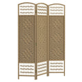 Folding Room Divider with Handwoven Panels for Flexible Privacy, Natural Wood Homcom