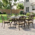 6 Seater Metal Garden Dining Set with Cushioned Chairs and Rustproof Aluminium Frame, Bronze Khaki