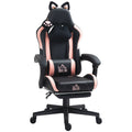 Reclining Gaming Chair with Cat Ears Footrest and Paw Design for Home or Gaming, Black and Pink