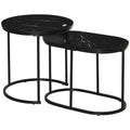 Set of 2 Marble Effect Nesting Tables Black and White Space Saving Design by HOMCOM