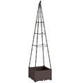 Raised Garden Planter Box with Trellis Self Watering and Drainage for Outdoor Use Grey AOSOM
