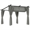 3x3m Metal Retractable Pergola With Side Curtains for Flexible Outdoor Shade, Grey Outsunny