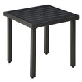 Black Steel Square Garden Side Table With Umbrella Hole For Patio Balcony Or Outdoor Use