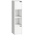 Slim Bookcase with Shelves and Cabinets for Small Spaces White