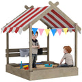 Wooden Kids Sandbox With Blackboard Sink Toys and Seats for Ages 3-7 Grey by Outsunny