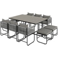10 Seater Rattan Cube Patio Dining Set With Cushions Grey by Outsunny