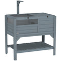 Grey Wooden Tortoise House with Shelter Run Shelf Lamp Holder and Tray by PawHut