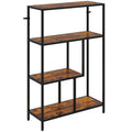 Rustic Brown 4 Tier Open Bookshelf With Wood Shelves For Living Room Or Office