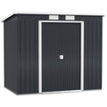 Dark grey 7x4ft Outsunny metal garden shed with pent roof and closed double sliding doors