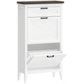 Slim Shoe Storage Cabinet for Narrow Hallways with Flip Drawers and Top Organiser White Homcom
