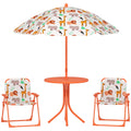Kids Outdoor Picnic Table Set with Umbrella and 2 Folding Chairs for Garden Use Orange AOSOM